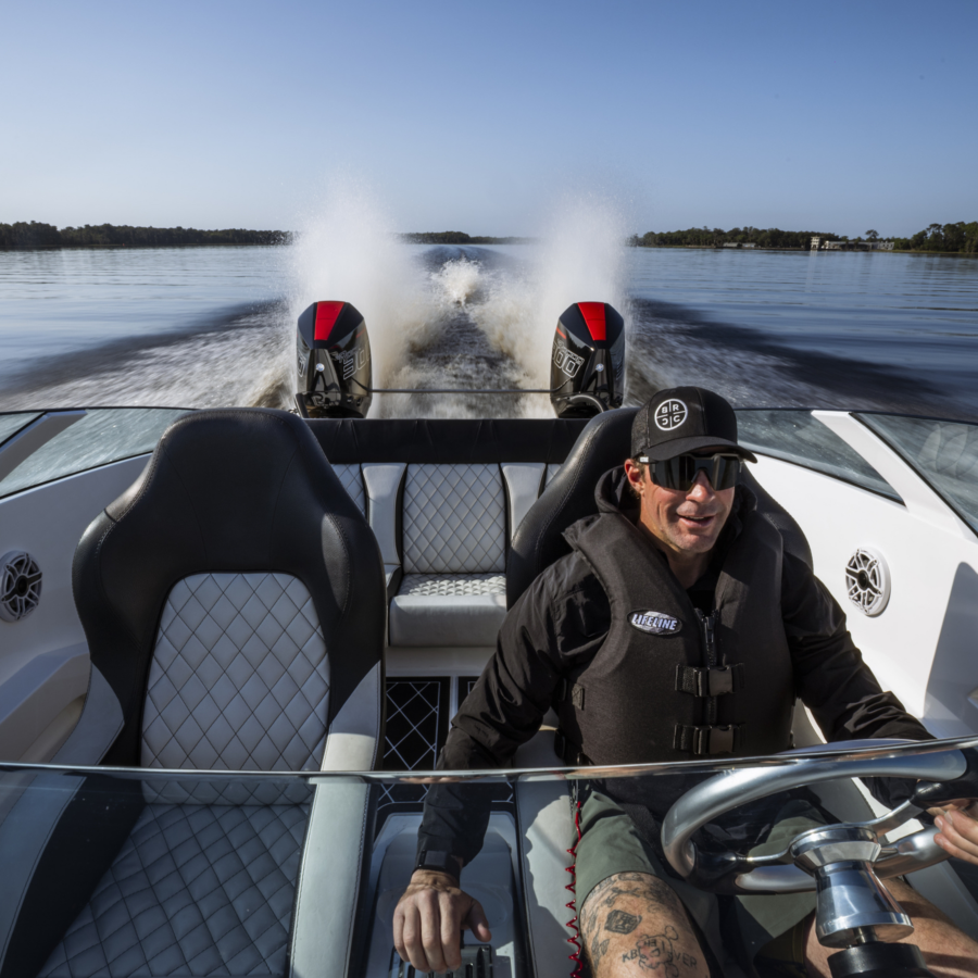 Travis Pastrana driving Mercury Marine Racing boat