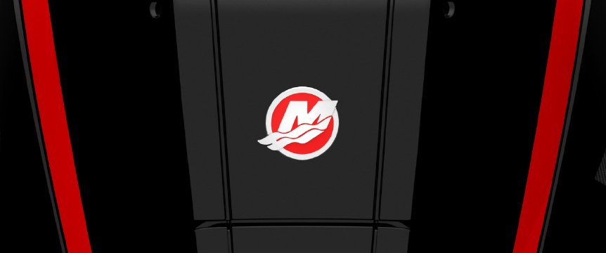 A black and red Mercury Marine engine design