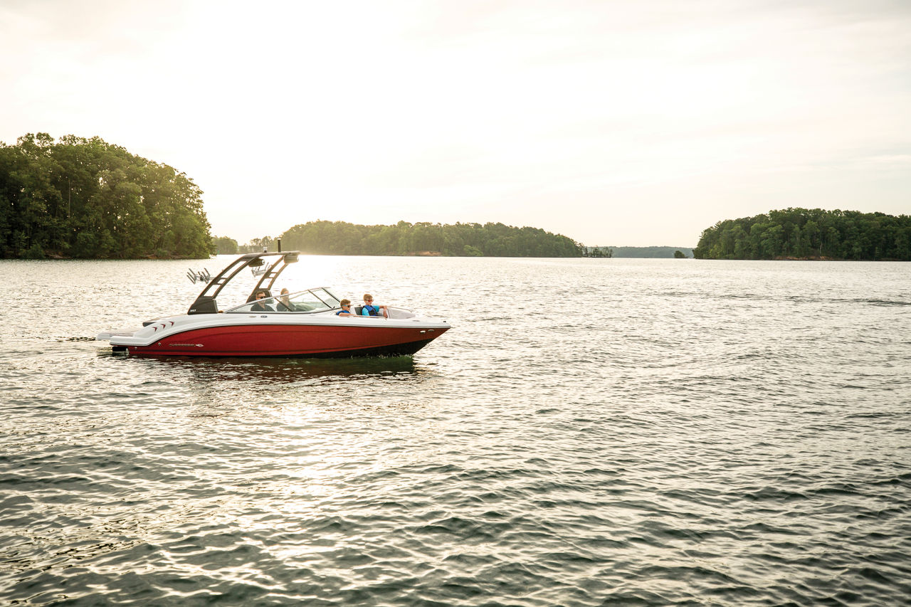 Lachende groep op een recreatieboot