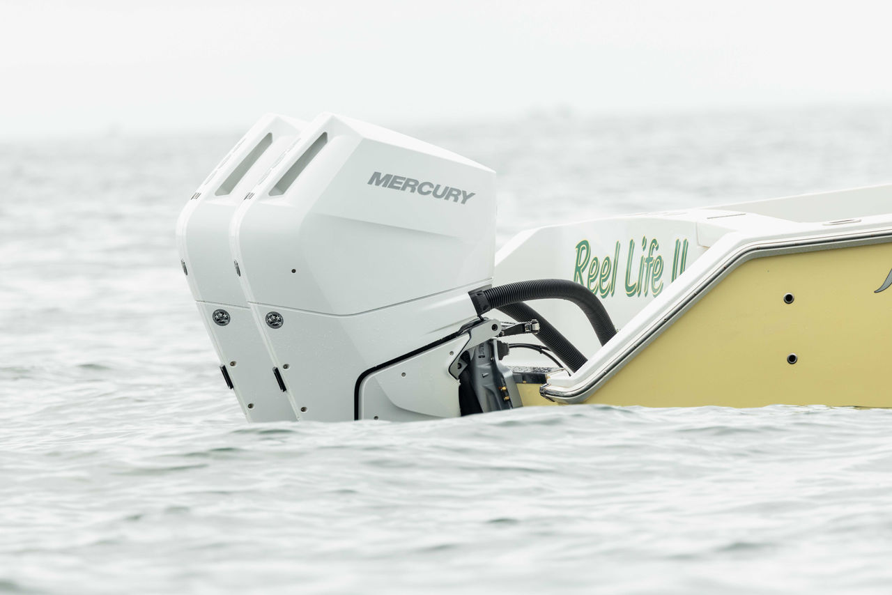 two Mercury V10 Verado outboard engines on a Jupiter boat