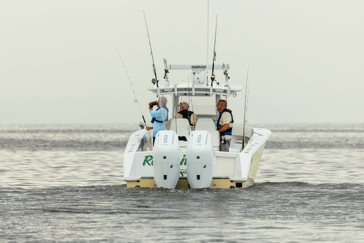 anglers fishing on a recently repowered boat