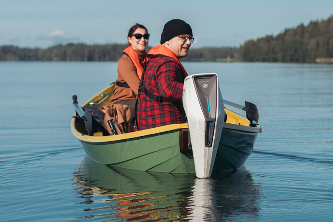 Two people in a boat using the Mercury Marine Avator Engine