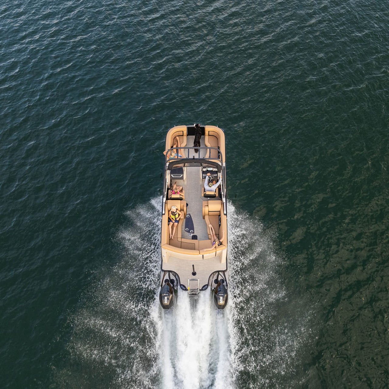 overhead image of boat on water