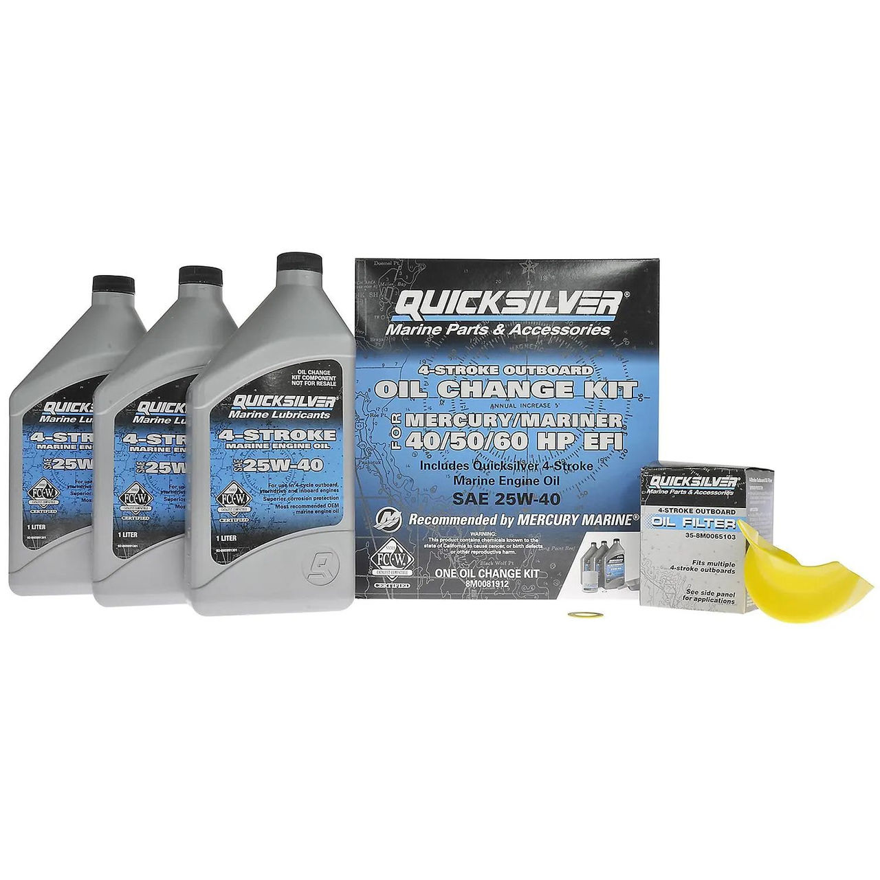 Quicksilver 25W-40 Oil Change Kit for 4-Stroke 40hp, 50hp and 60hp Mercury Outboards